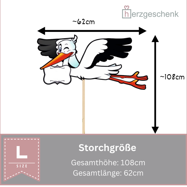 Storch zur Geburt aus Holz einseitig bedruckt, inkl.  1x Holzstab kostenlos – Bild 2