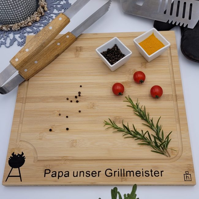 Schneidebrett, Grillbrett XL – mit Spruch: Papa unser Grillmeister