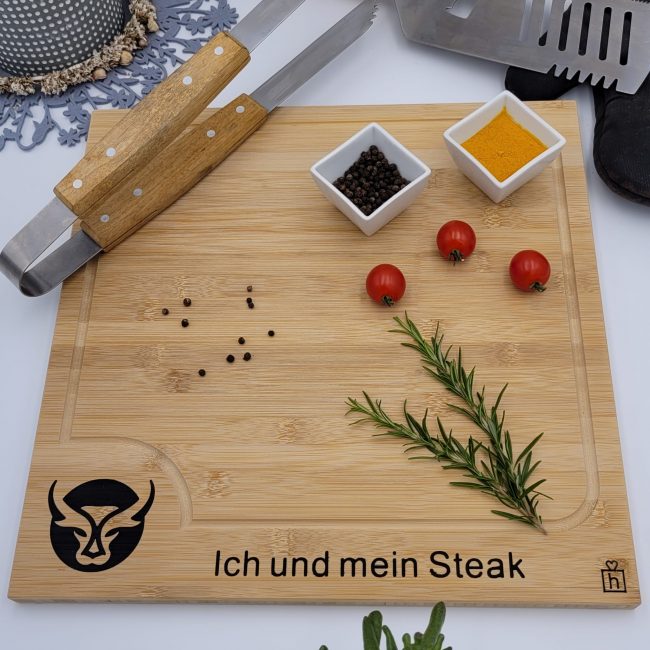 Schneidebrett, Grillbrett XL – mit Spruch: Ich und mein Steak