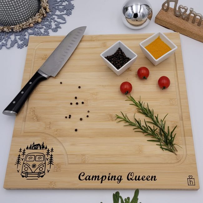 Schneidebrett, Grillbrett XL – Camping Queen oder Camping King